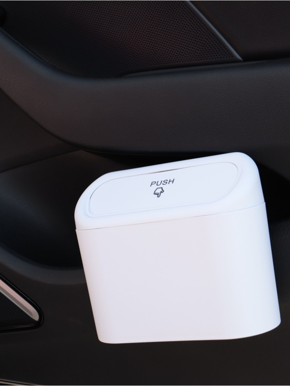 Mini Car Trash Can White Push Lid Car Accessory